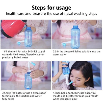 300ML Baby Nasal Irrigator Nasal Rinse Bottle Nose Wash Cleaner Nose Protector Avoid Allergic Rhinitis Adults Children Neti Po